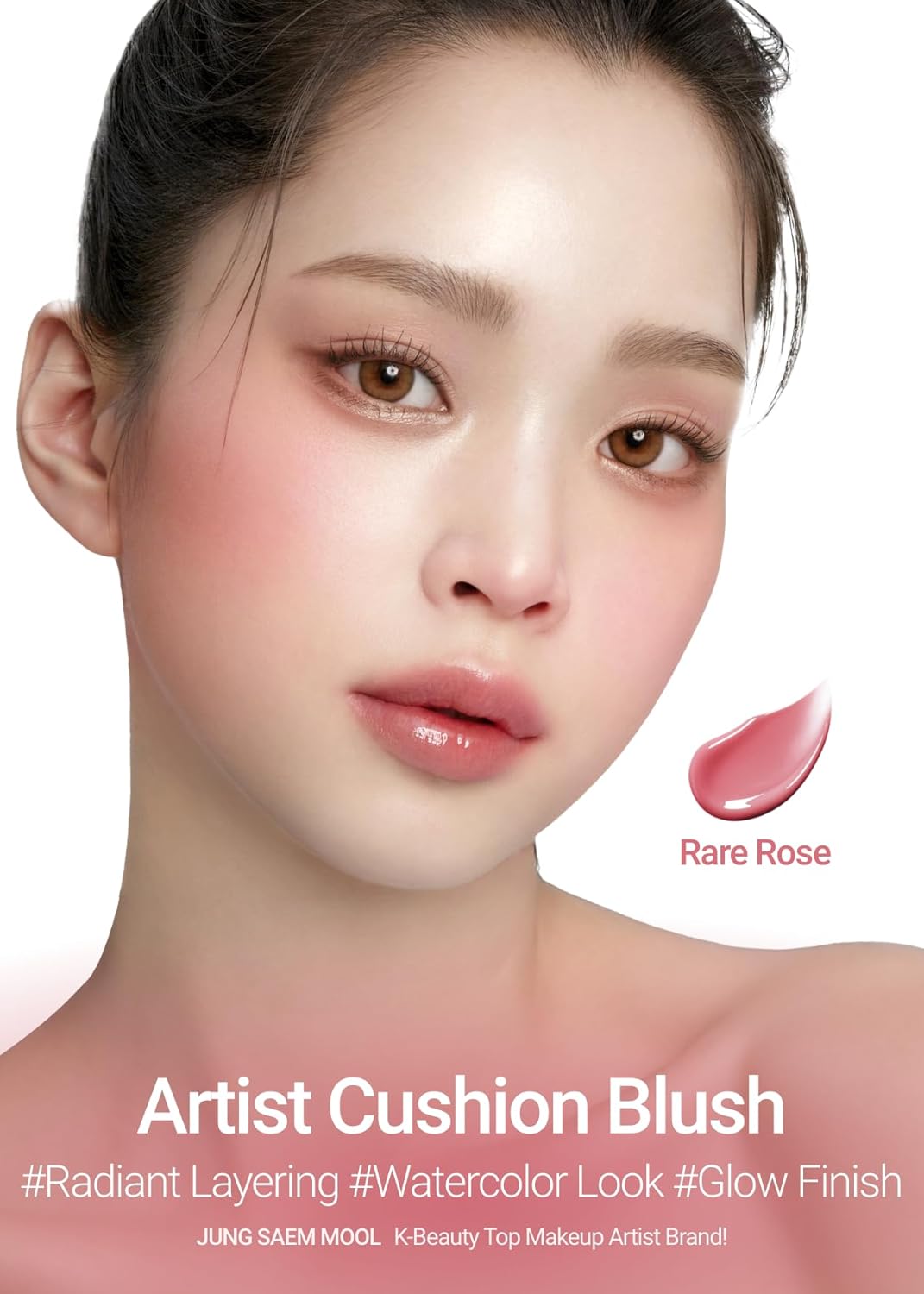 JUNG SAEM MOOL Artist Cushion Blush | Easy to Blend with Puff, Buildable Liquid Blush for Cheeks with a Natural & Dewy Finish, Korean Makeup (Dewy | Rare Rose)